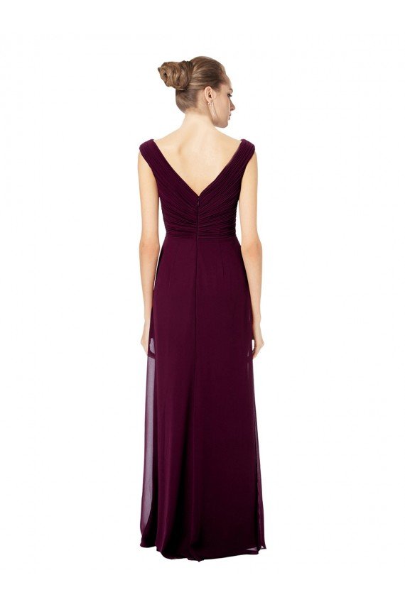 Affordable Long Chiffon Strapless Bridesmaid Dress with Wide Front and Back V-Neckline UK