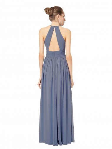 Affordable Long Chiffon High-Neck Sleeveless Bridesmaid Dress UK