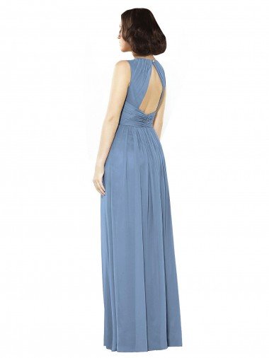 Affordable Open Keyhole Back Bateau Neck Chiffon Bridesmaid Dress UK