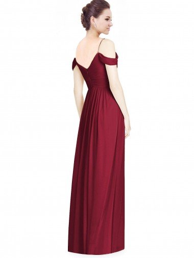 Affordable Off the Shoulder Long Chiffon Bridesmaid Dress with Pleated Sleeves UK