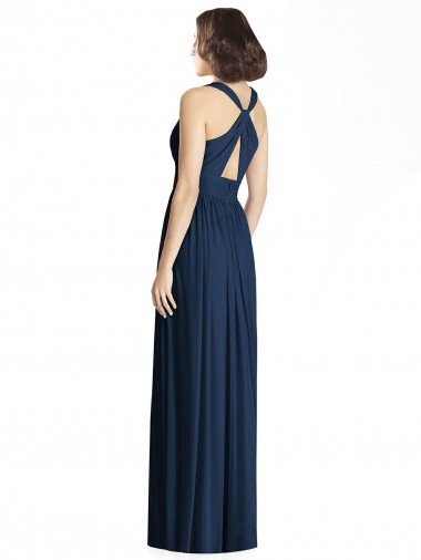 Affordable Cut Out Back Long Chiffon V-Neck Bridesmaid Dress UK