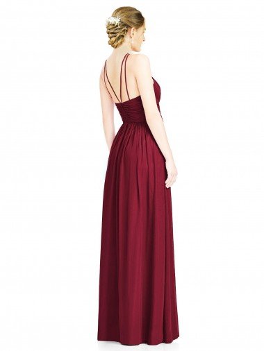 Affordable Halter Neck Open Back Draped Chiffon Bridesmaid Dress UK