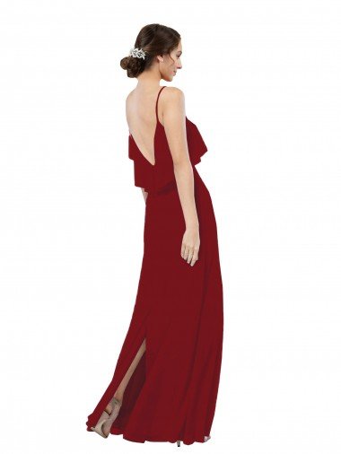 Affordable Scoop Neck Chiffon Bridesmaid Dress with Spaghetti Straps and Low Back UK