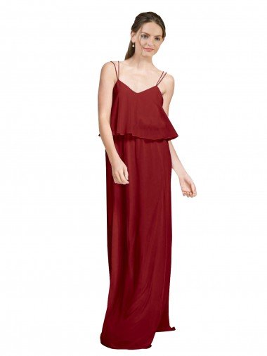 Affordable Long Chiffon Bridesmaid Dress with Slim Straps and Open Back UK