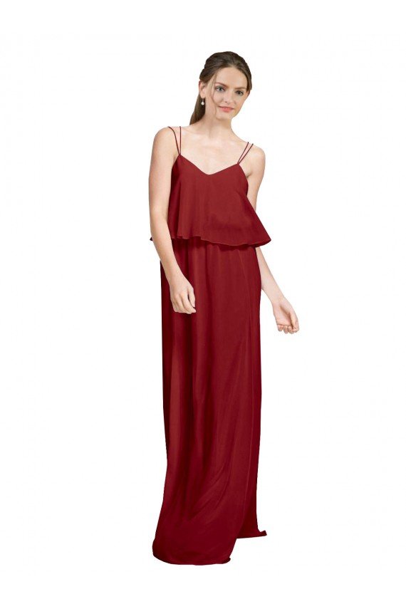 Affordable Long Chiffon Bridesmaid Dress with Slim Straps and Open Back UK