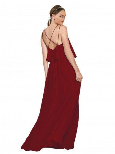 Affordable Long Chiffon Bridesmaid Dress with Slim Straps and Open Back UK