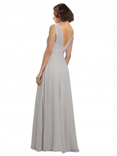 Affordable Twist Shouder Full Chiffon Bridesmaids Dress with V-Neckline and V-Back UK