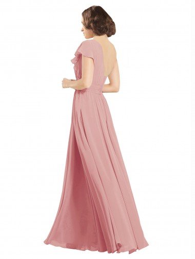 Affordable Chiffon Bridesmaids Dress with One Shoulder Flounced Sleeve UK