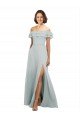 Affordable Luxe Chiffon Bridesmaids Dress with Off the Shoulder Flounced Neckline UK