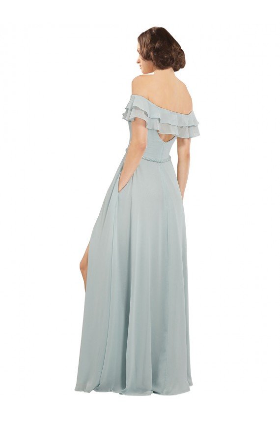 Affordable Luxe Chiffon Bridesmaids Dress with Off the Shoulder Flounced Neckline UK