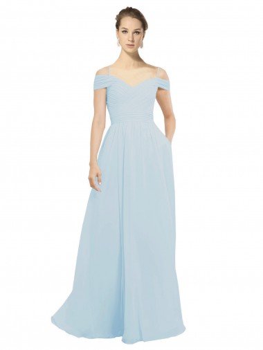 Affordable Chiffon Bridesmaids Dress with Off the Shoulder Draped Neckline UK