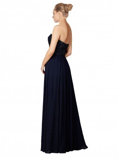Affordable Long Chiffon Sweetheart Neckline Bridesmaid Dress with Beading UK