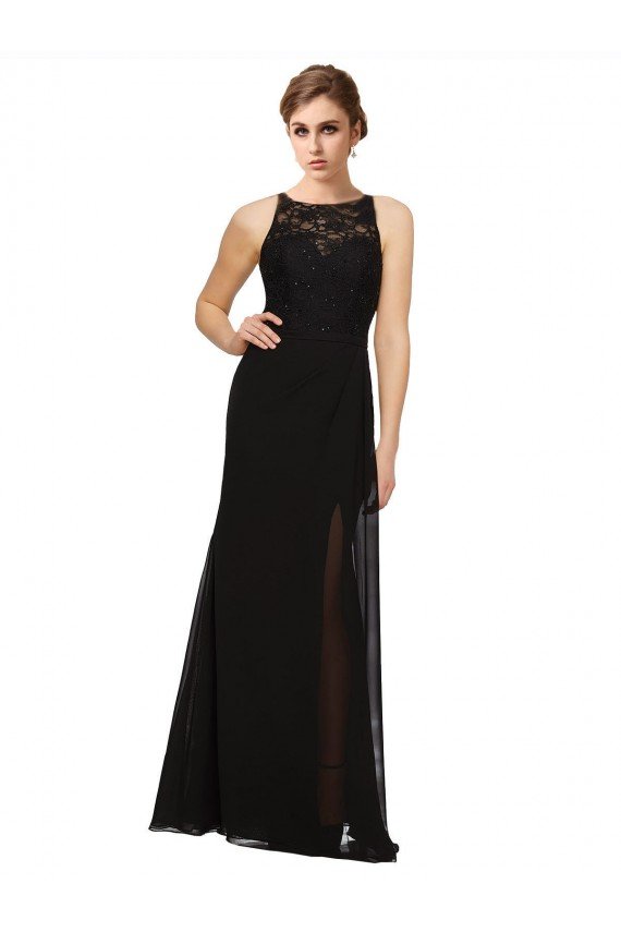 Affordable Sheath Beaded and Embroidered Bridesmaids Dress with Lace Bodice and Chiffon Skirt UK