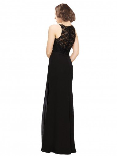 Affordable Sheath Beaded and Embroidered Bridesmaids Dress with Lace Bodice and Chiffon Skirt UK