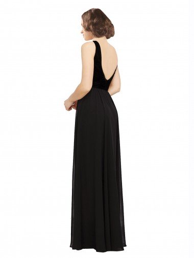 Affordable Stretch Velvet and Chiffon Bridesmaids Dress with V-Neckline UK