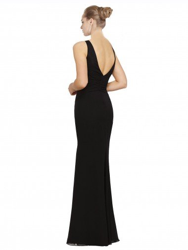 Affordable Open V-Back Chiffon Bridesmaids Dress with V-Neckine UK