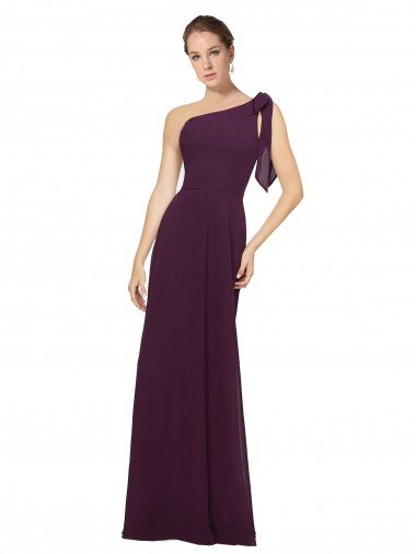 Affordable One Shoulder Chiffon Bridesmaids Dress with Shoulder Bow UK