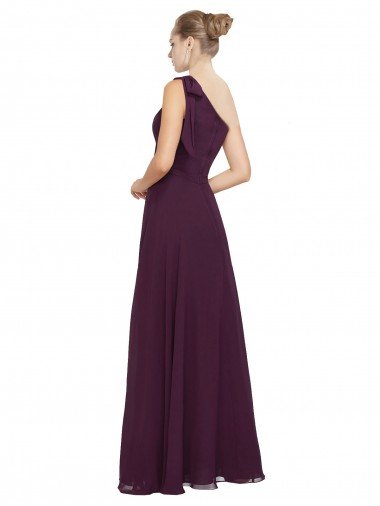 Affordable One Shoulder Chiffon Bridesmaids Dress with Shoulder Bow UK