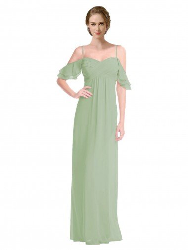 Affordable Long Chiffon Off-The-Shoulder Bridesmaid Dress with Double Flounce Sleeves UK