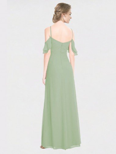 Affordable Long Chiffon Off-The-Shoulder Bridesmaid Dress with Double Flounce Sleeves UK