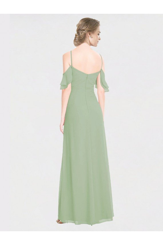 Affordable Long Chiffon Off-The-Shoulder Bridesmaid Dress with Double Flounce Sleeves UK