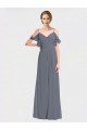 Affordable Long Chiffon Spaghetti Strap V-Neck Bridesmaid Dress with Off-The-Shoulder Flutter Sleeves UK
