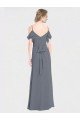 Affordable Long Chiffon Spaghetti Strap V-Neck Bridesmaid Dress with Off-The-Shoulder Flutter Sleeves UK