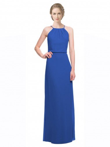 Affordable Long Chiffon Spaghetti Strap Bridesmaid Dress with Blouson Top UK