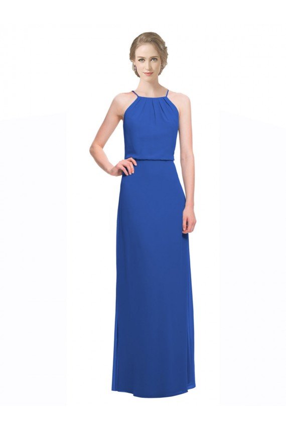 Affordable Long Chiffon Spaghetti Strap Bridesmaid Dress with Blouson Top UK