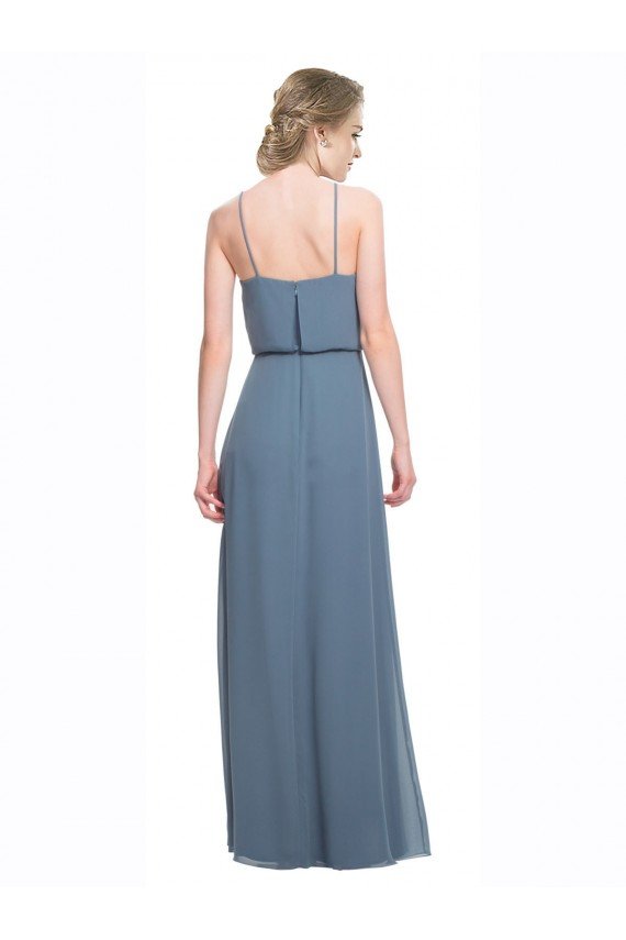 Affordable Long Chiffon Spaghetti Strap Bridesmaid Dress with Blouson Top UK