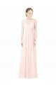Affordable Long Chiffon Sleeveless Bridesmaid Dress with Sheer Illusion Top and V-Back UK