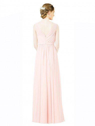 Affordable Long Chiffon Sleeveless Bridesmaid Dress with Sheer Illusion Top and V-Back UK