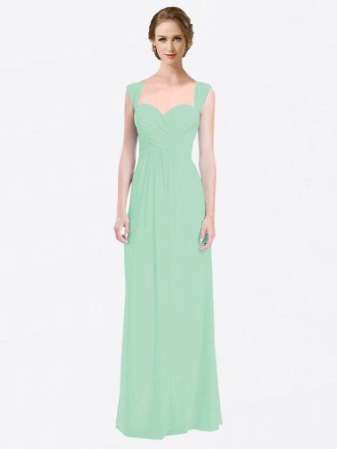 Affordable Long Chiffon Bridesmaid Dress with a Sweetheart Neckline and Pleated Shoulder Straps UK