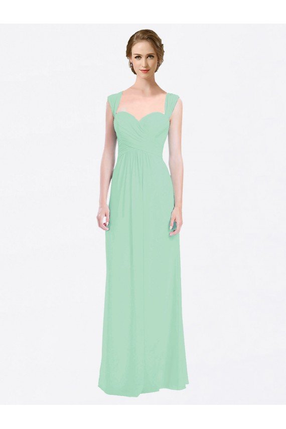 Affordable Long Chiffon Bridesmaid Dress with a Sweetheart Neckline and Pleated Shoulder Straps UK