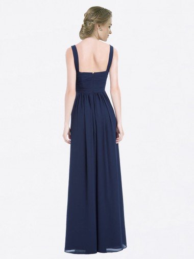 Affordable Long Chiffon V-Neck Sleeveless Bridesmaid Dress with Criss-Cross Pleated Bodice UK