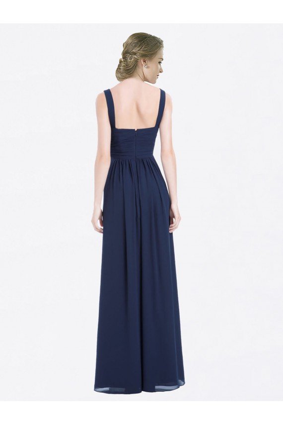 Affordable Long Chiffon V-Neck Sleeveless Bridesmaid Dress with Criss-Cross Pleated Bodice UK