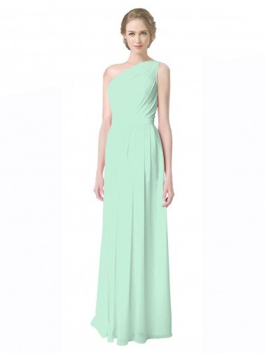 Affordable One Shoulder Chiffon Bridesmaid Dress with Asymmetrical Ruched Bodice UK