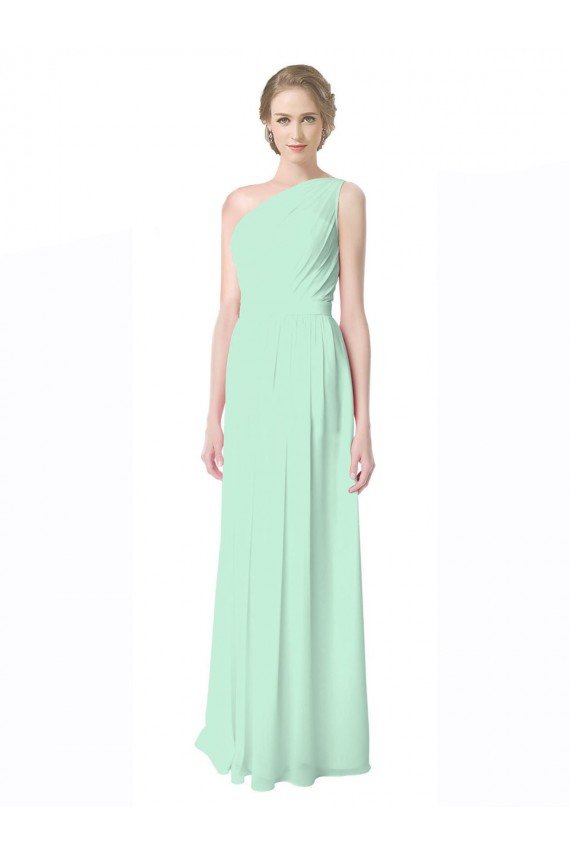 Affordable One Shoulder Chiffon Bridesmaid Dress with Asymmetrical Ruched Bodice UK