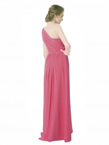 Affordable One Shoulder Chiffon Bridesmaid Dress with Asymmetrical Ruched Bodice UK