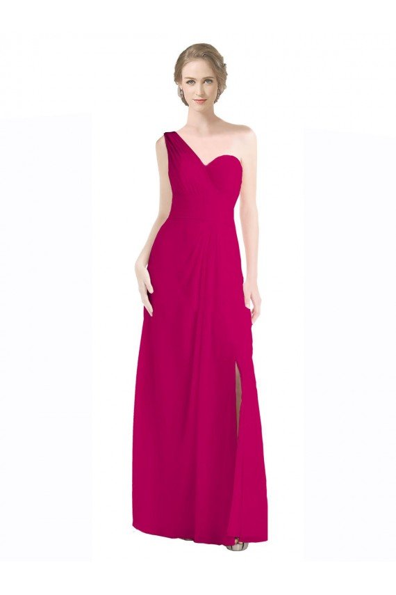 Affordable Full Length Chiffon Bridesmaid Dress with One Wide Shoulder Strap UK