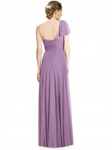 Affordable Flutter Sleeves One Shoulder Long Chiffon Bridesmaid Dress UK