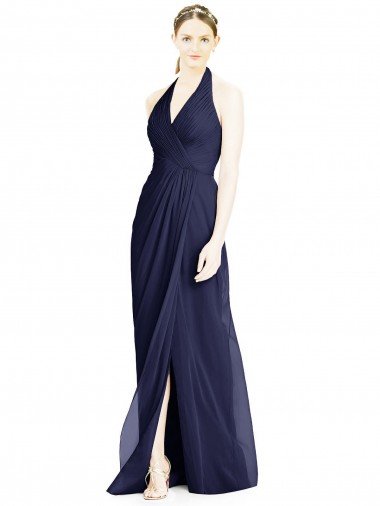 Affordable V-Neck Halter Chiffon Bridesmaid Dress with Side Front Slit UK