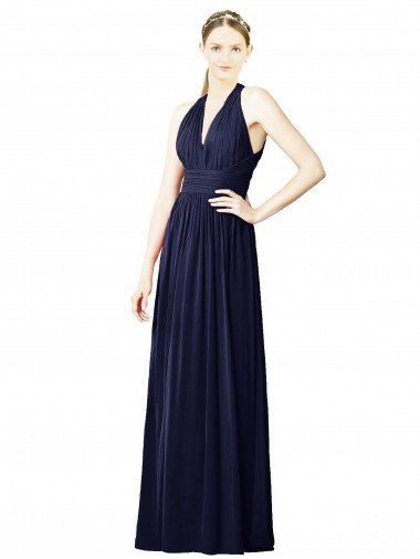 Affordable V-Neck Halter Long Open Back Chiffon Bridesmaid Dress UK