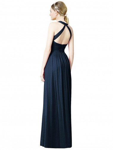 Affordable V-Neck Halter Long Open Back Chiffon Bridesmaid Dress UK