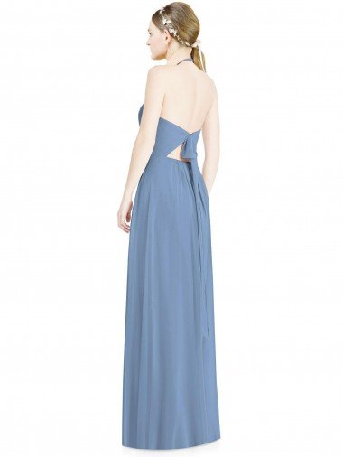 Affordable Halter Neck Tie Back Long Chiffon Bridesmaid Dress UK