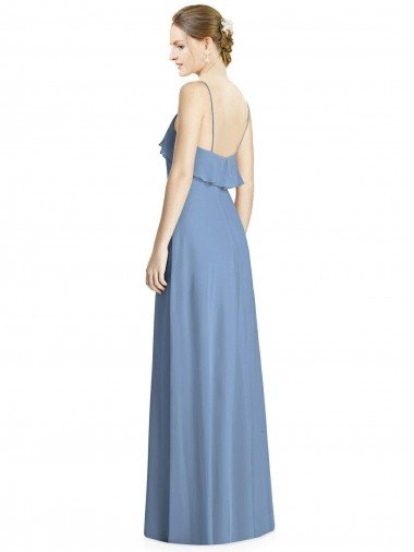 Affordable Deep Open Back Long Chiffon V-Neck Bridesmaid Dress UK