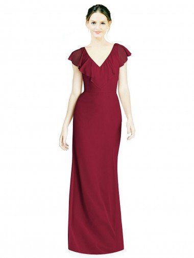 Affordable V-Neck V-Back Long Chiffon Bridesmaid Dress UK