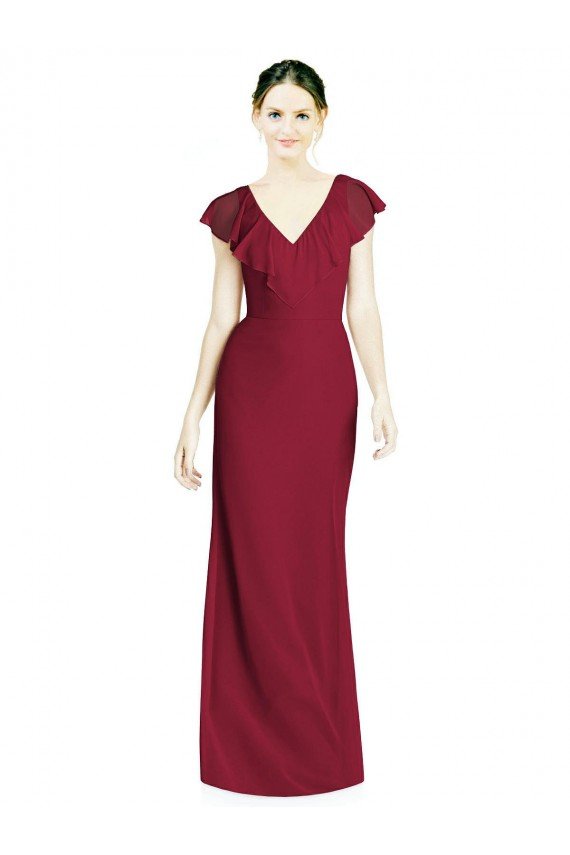 Affordable V-Neck V-Back Long Chiffon Bridesmaid Dress UK
