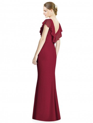 Affordable V-Neck V-Back Long Chiffon Bridesmaid Dress UK