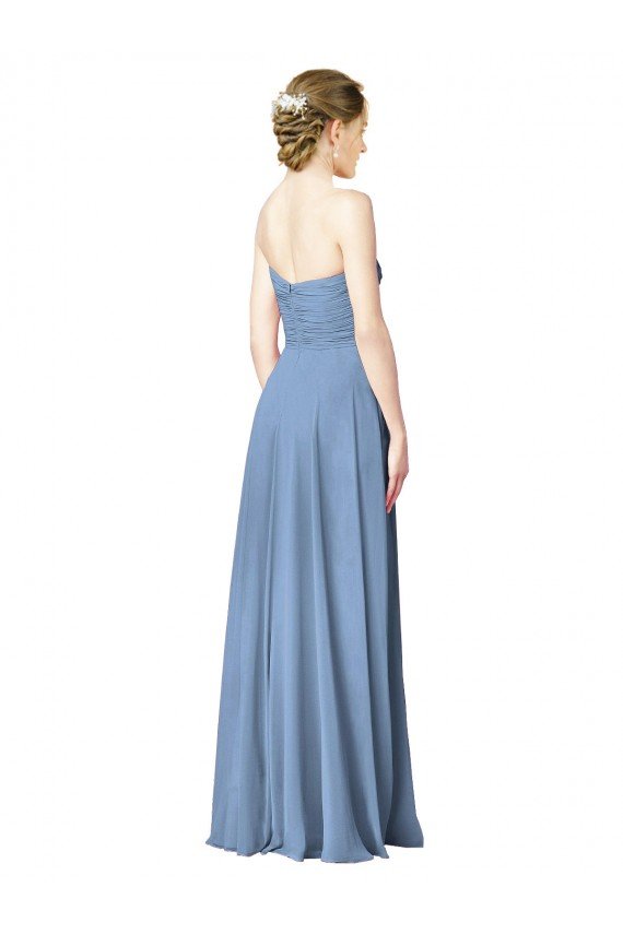 Affordable Draped Strapless Sweetheart Full Length Chiffon Bridesmaid Dress UK